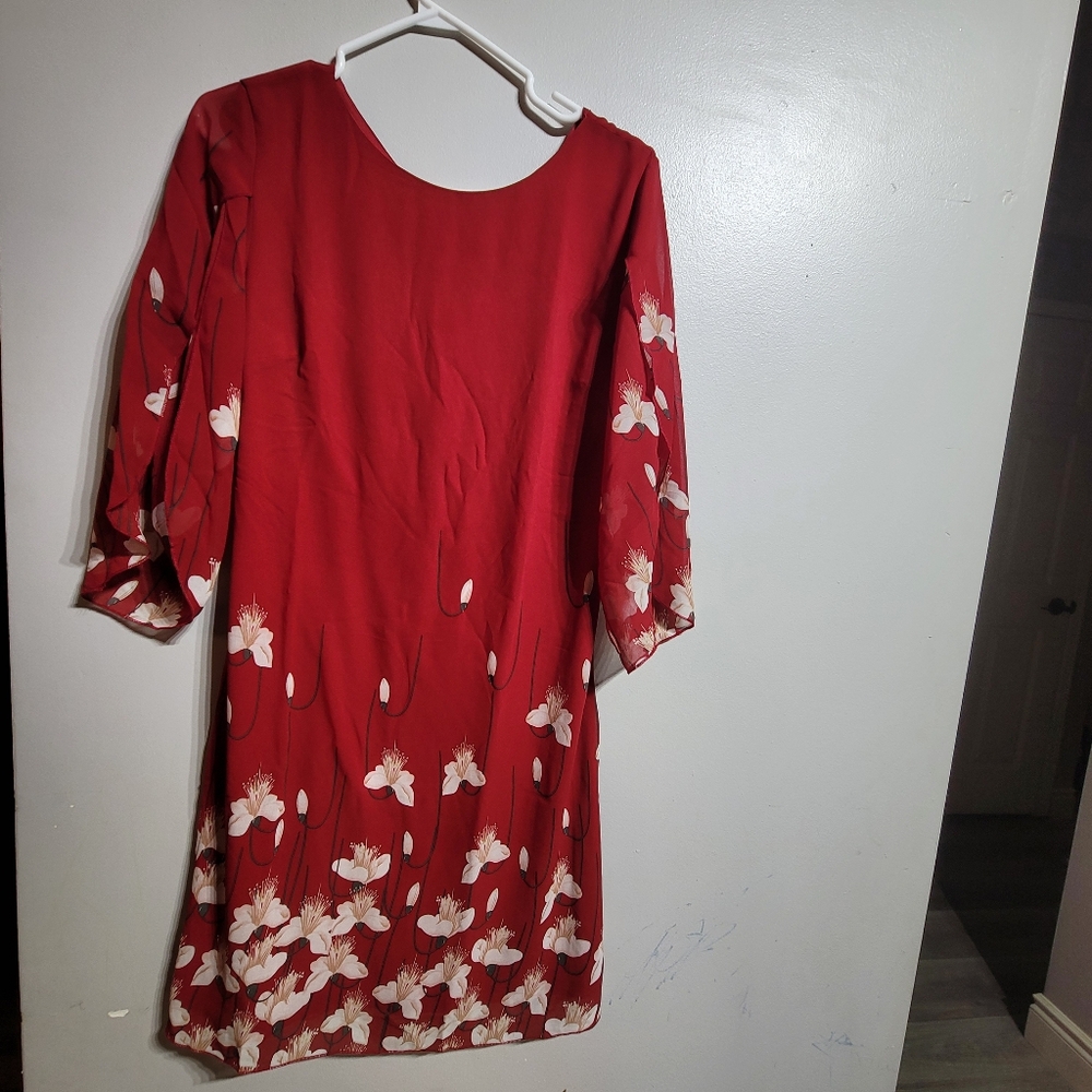 Grace Karin Red Sheath Dress with 3/4 Sleeves Scoop Neck